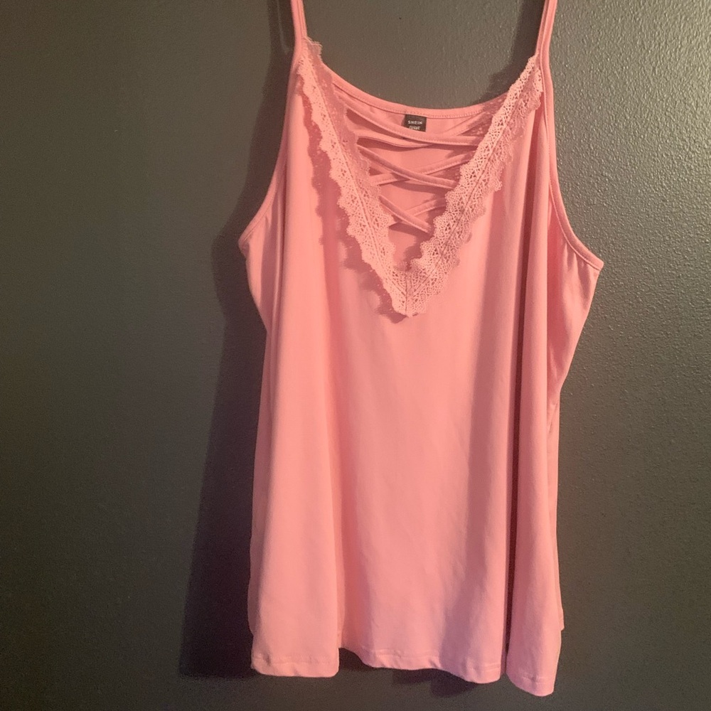 SHEIN Pink Lace Detail Camisole